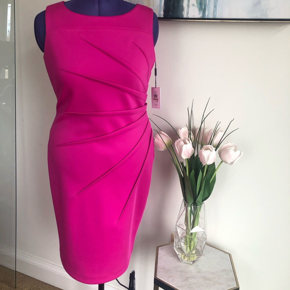 Calvin Klein- S/L Fuchsia Scuba Dress